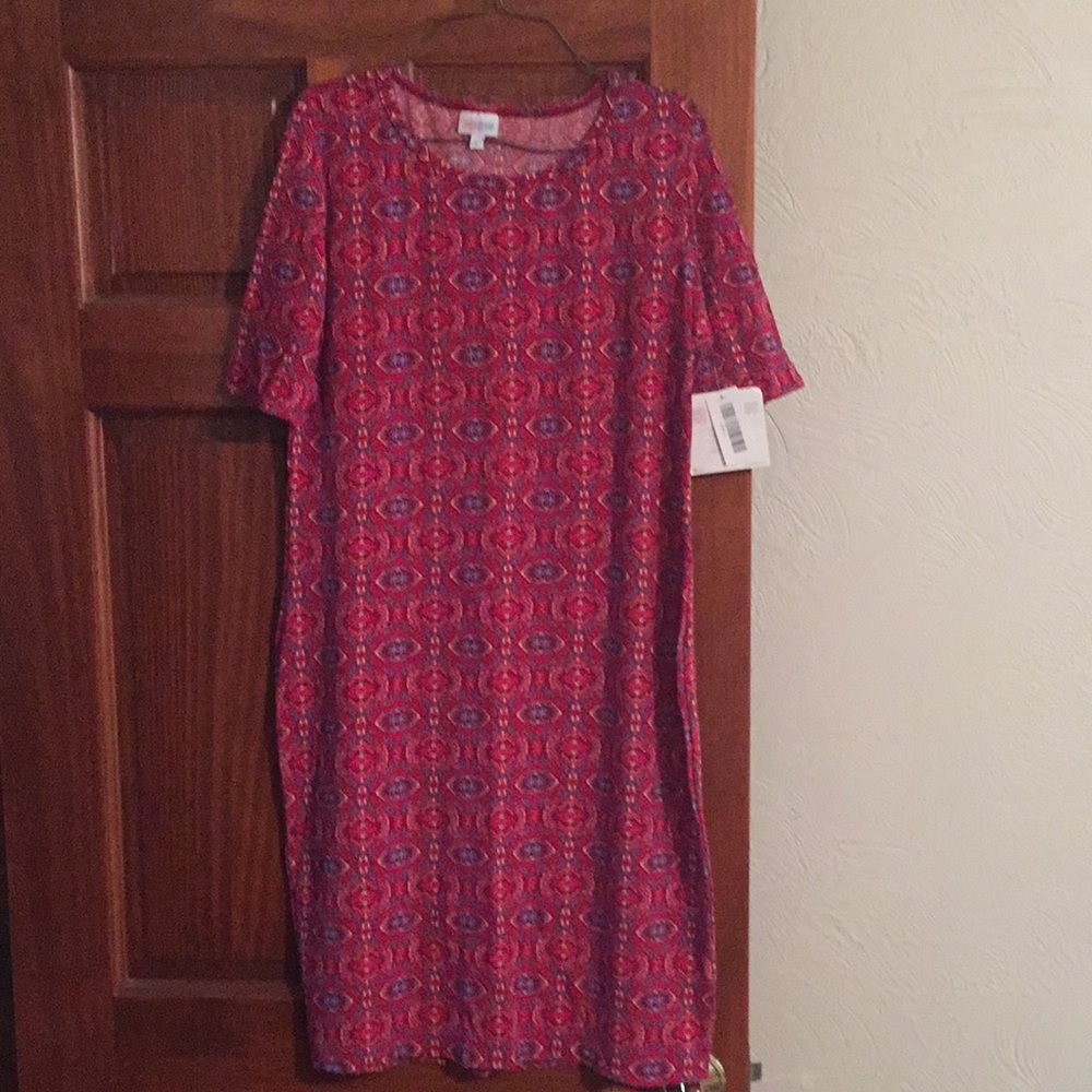 LuLaRoe, “Julia” Red print knit dress